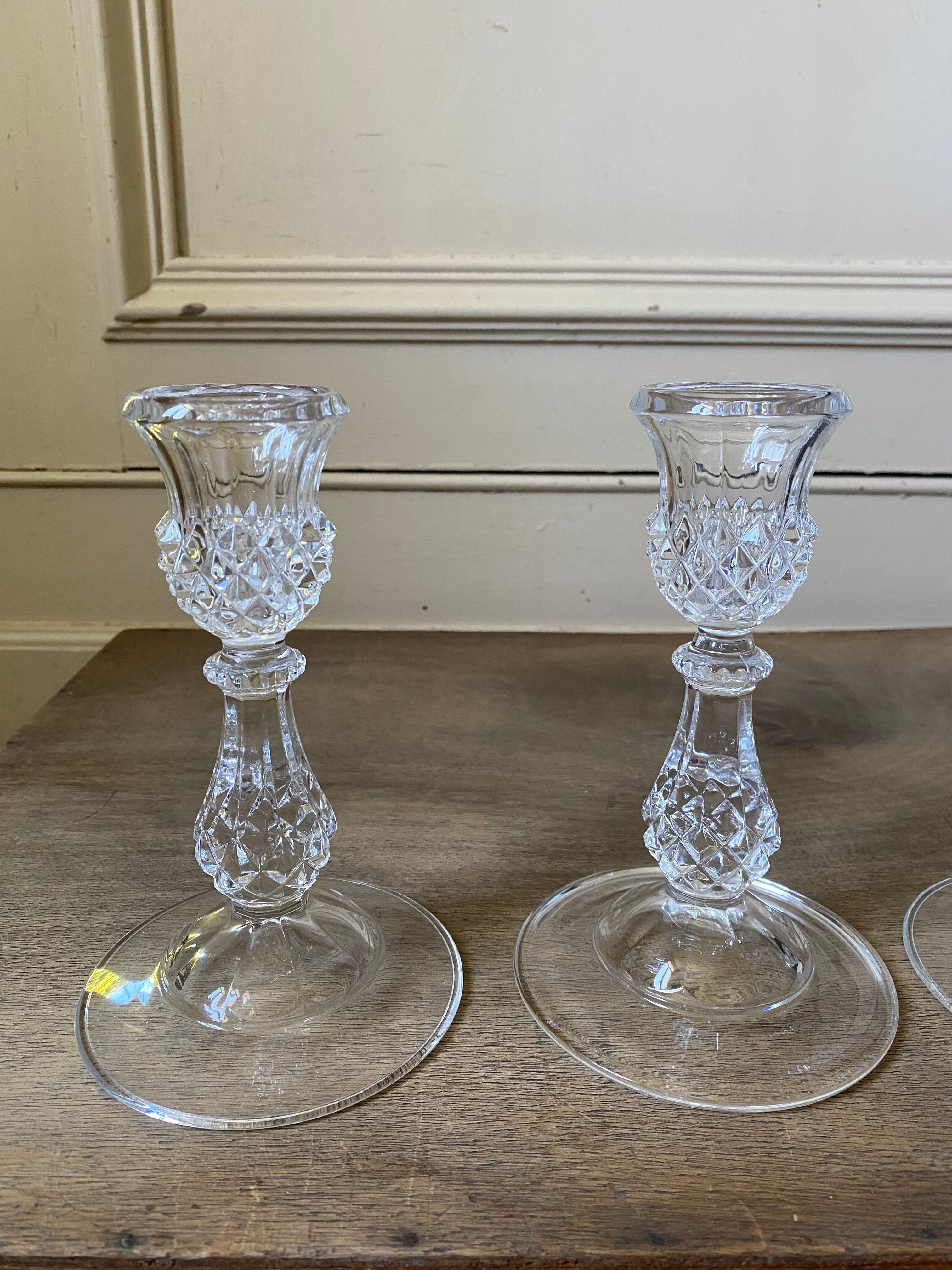 Set of two Arques crystal candle holders