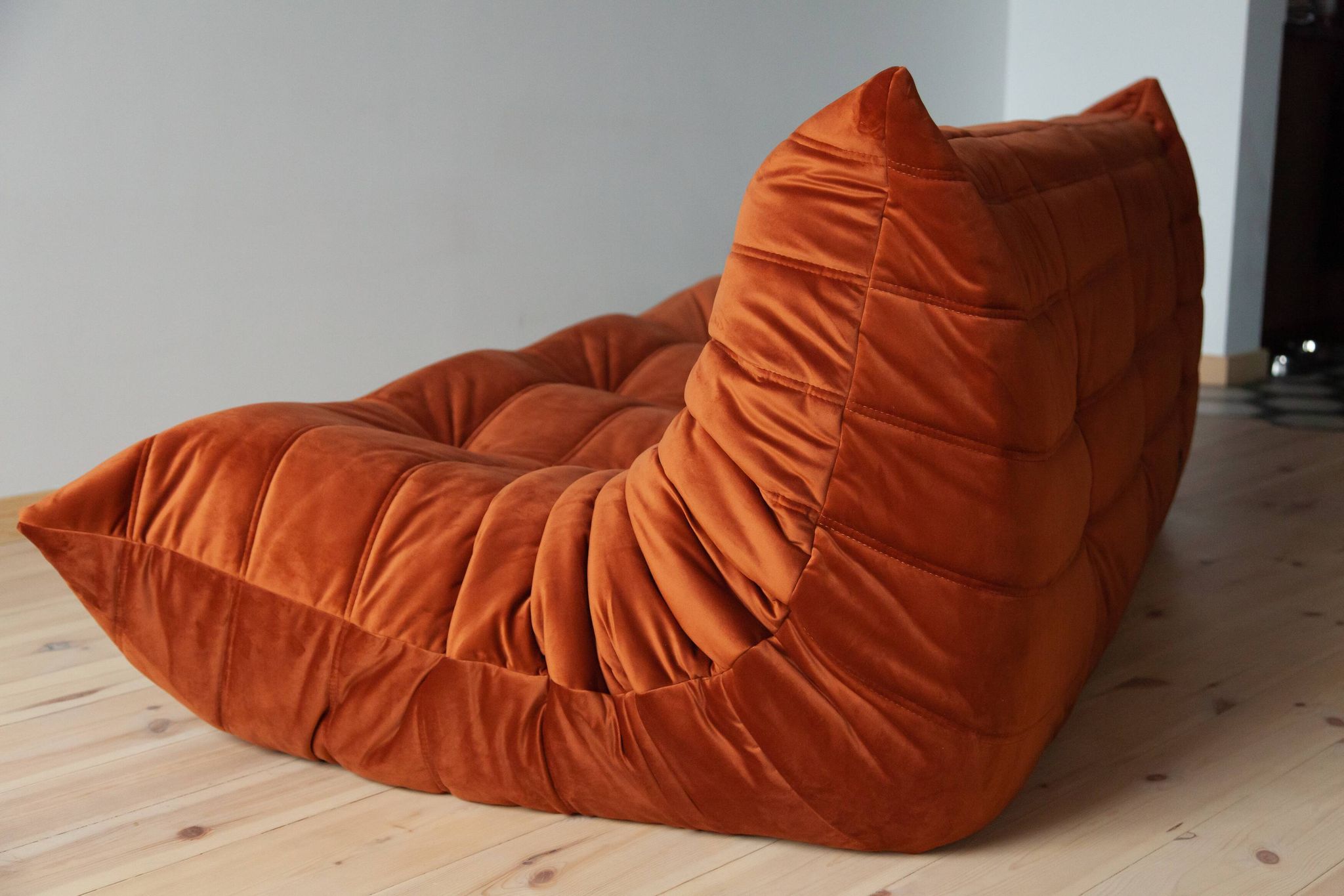 3-seater Togo dark amber velvet sofa designed by Michel Ducaroy 1973
