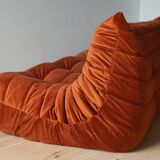 3-seater Togo dark amber velvet sofa designed by Michel Ducaroy 1973