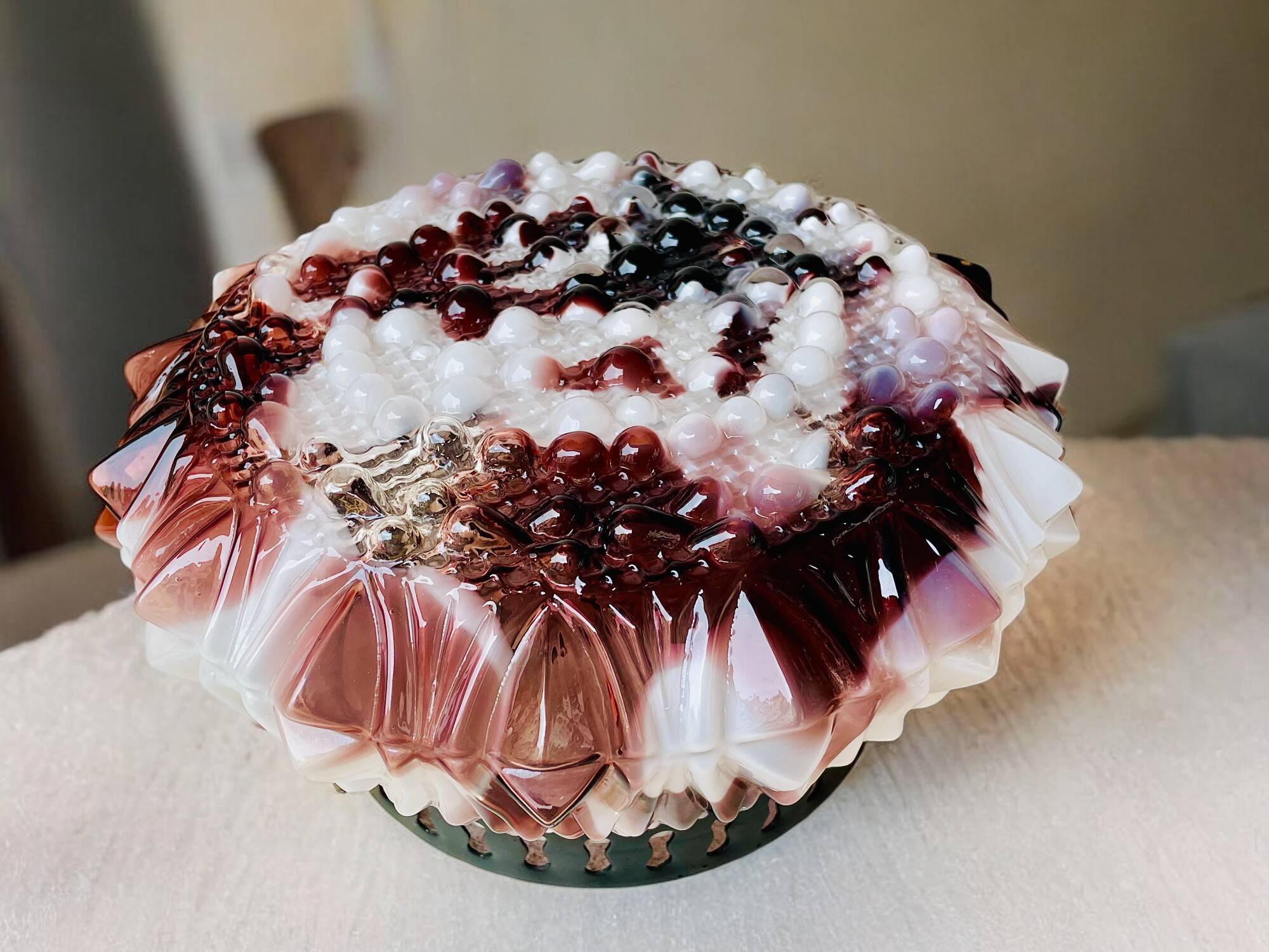 Murano glass burgundy glass flush mount lamp