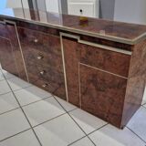 Vintage elm burl and chrome sideboard from the 1970s.