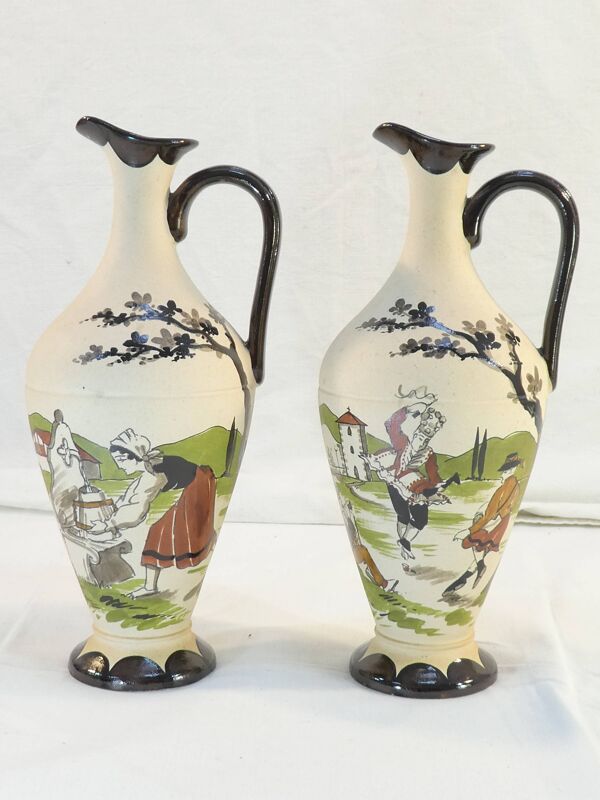 Paire de pichets carafe signé Gaitaud grés Basque années 50