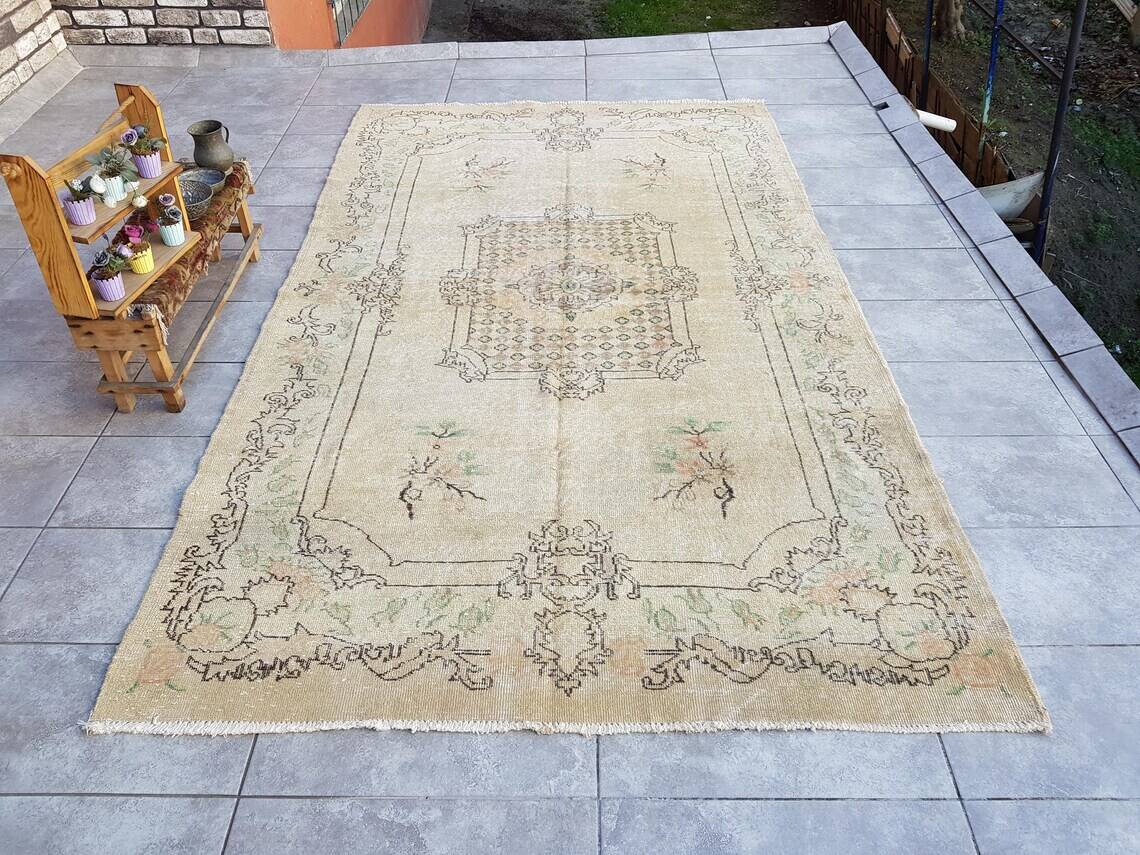 Beige Antique Oushak Area Rug sku v786