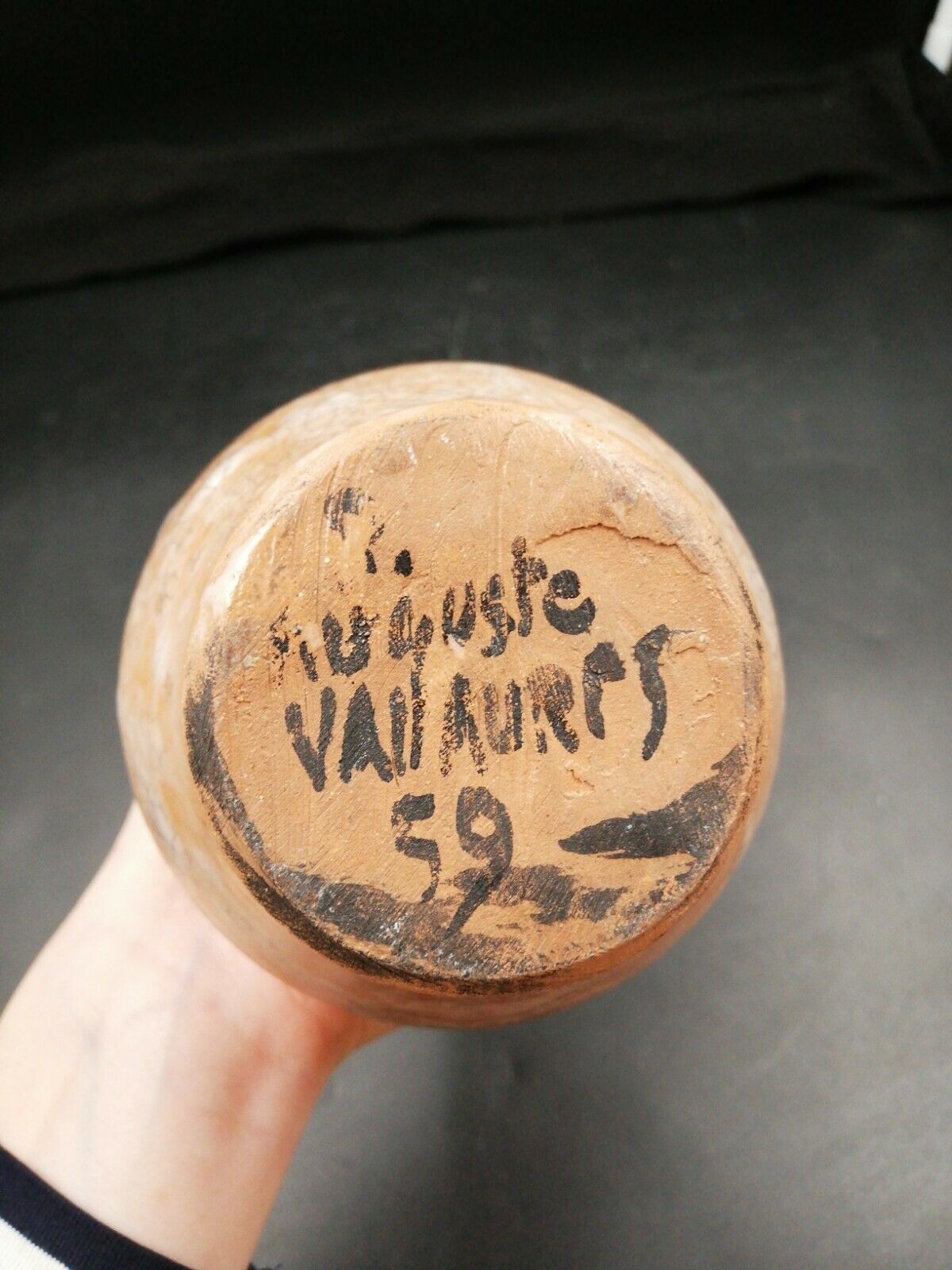 Vallauris cracked sandstone signed Augustus dated 1959