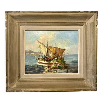 Old painting, Marine, signed B Franco, 50s/70s