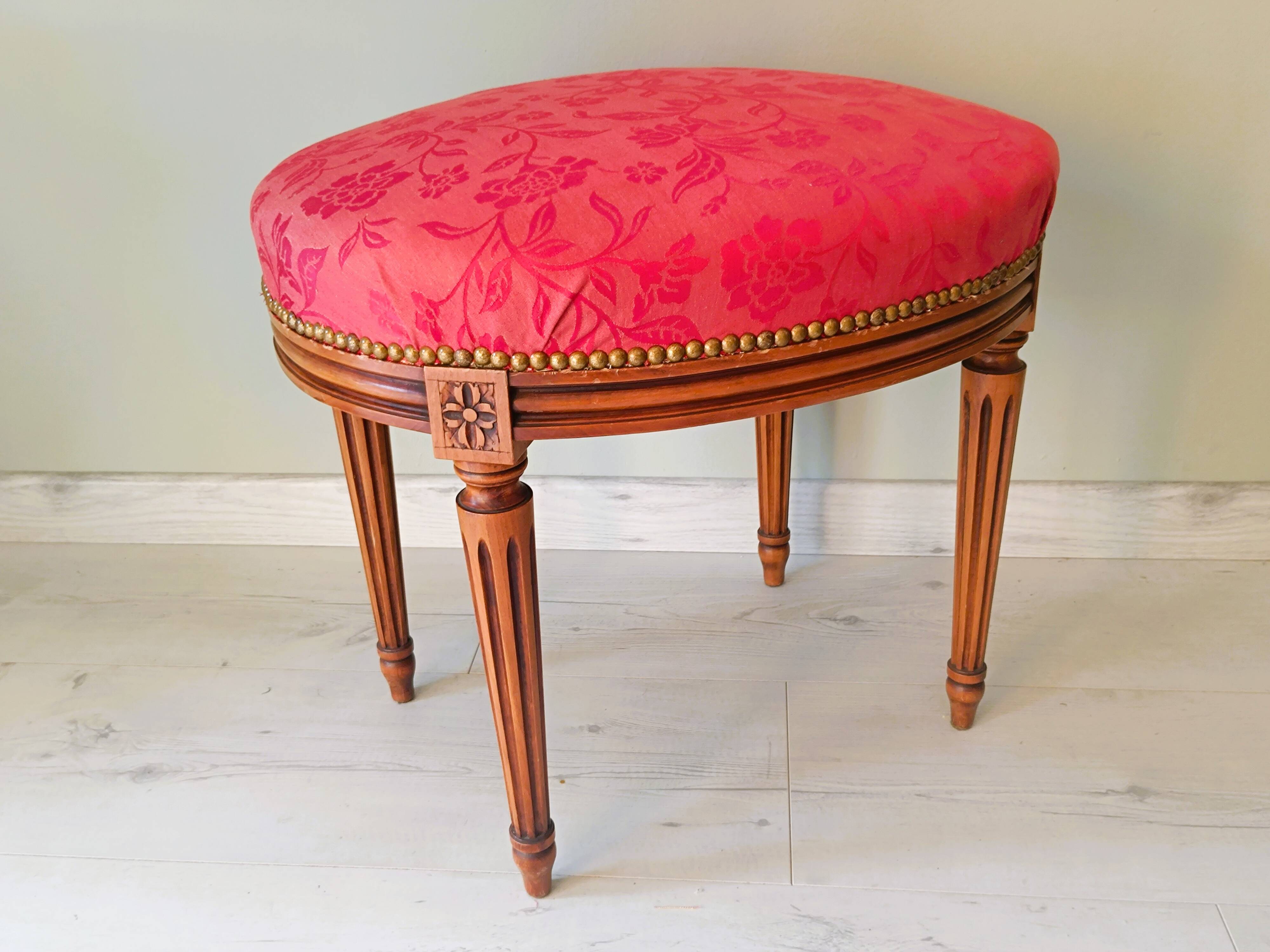 Louis XVI style stool in solid cherry wood