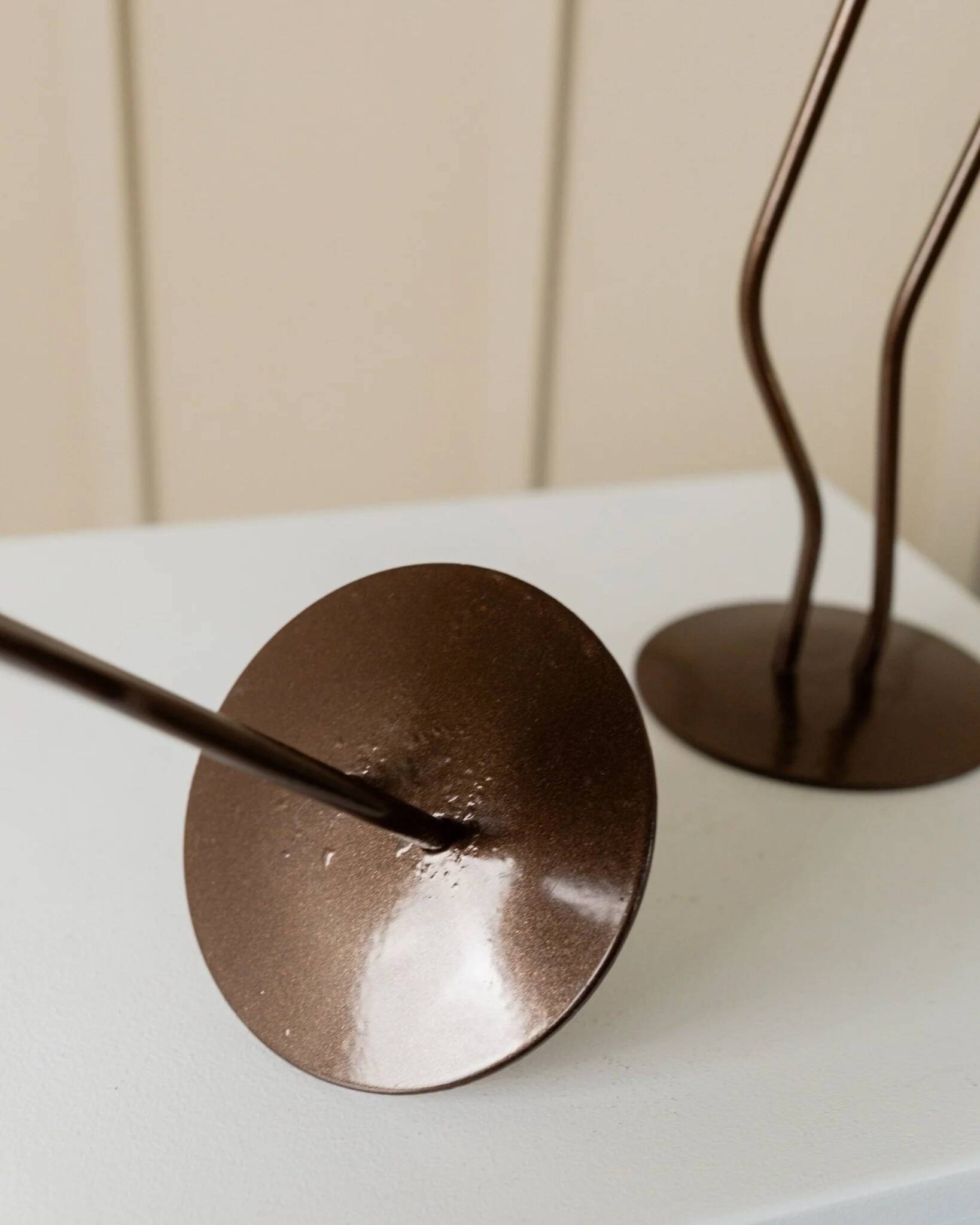 Dark Bronze Metal Candlesticks, Zigzag Postmodern Memphis Style, 2-Piece Set, Italy 1990s