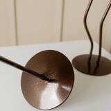 Dark Bronze Metal Candlesticks, Zigzag Postmodern Memphis Style, 2-Piece Set, Italy 1990s