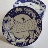 Service of 10 Plates, design by Yves Blayo Paris, 80s, 21 cm
