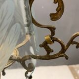 Italian art deco bronze and etched glass pendant lamp