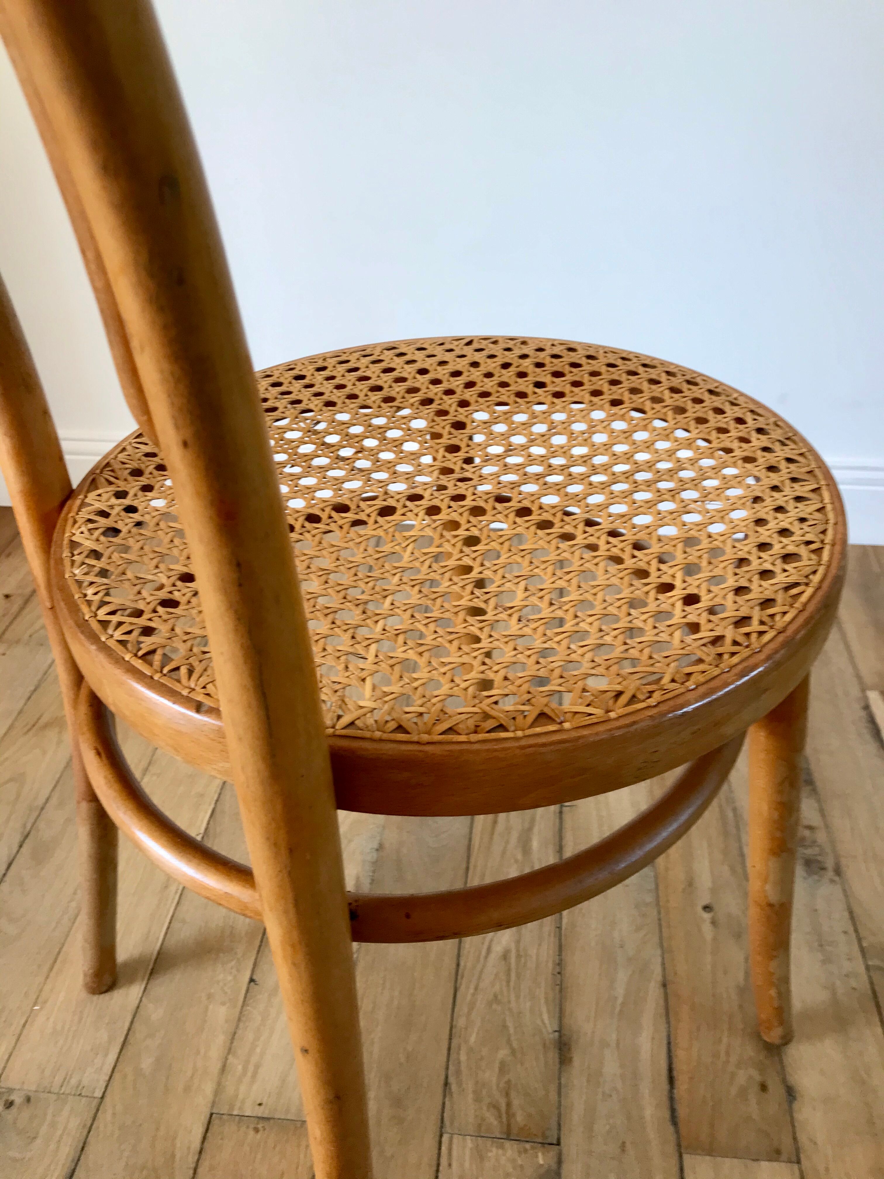 Baumann bistro chair in bent wood and blond wood canning 40s-50s