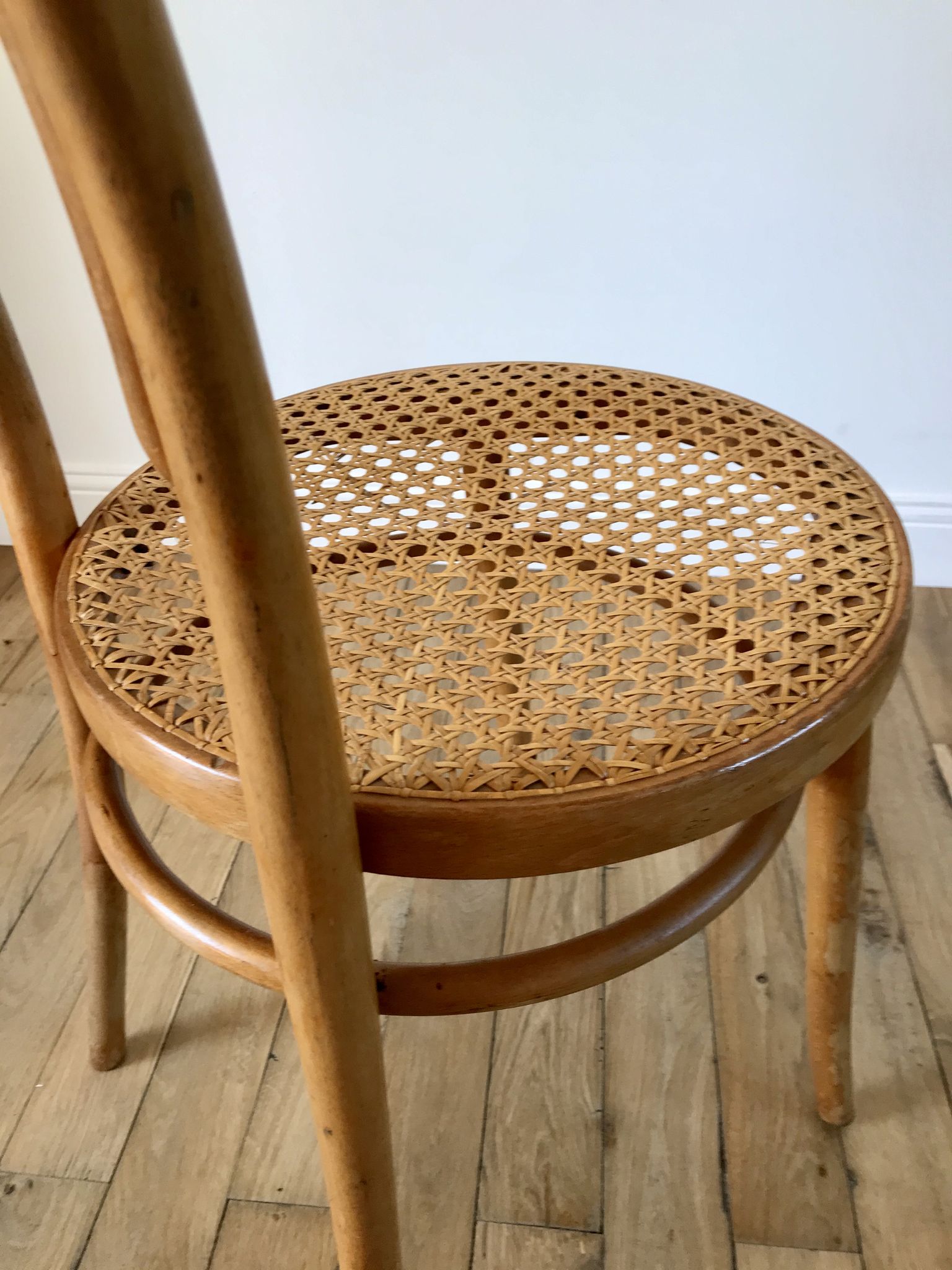 Baumann bistro chair in bent wood and blond wood canning 40s-50s