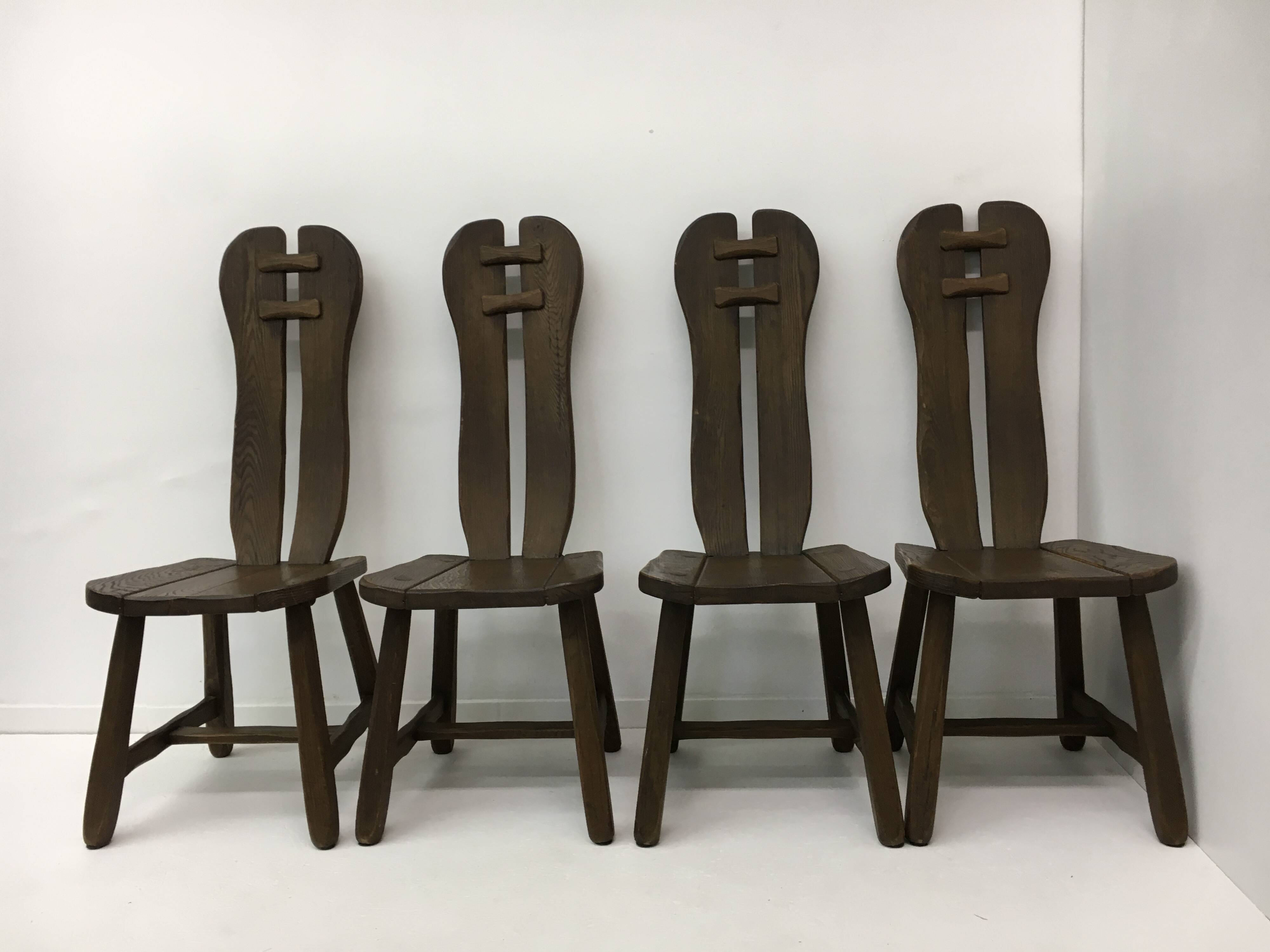 Set of 4 Belgian Brutalist Dining Chairs from De Puydt, 1970’s