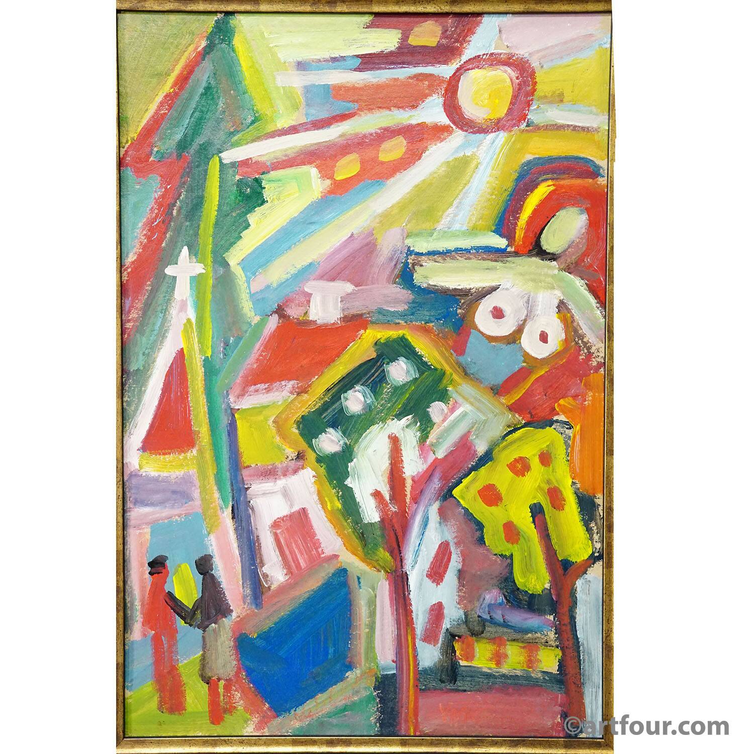 Vintage oil painting 'Bunte Szene' - Miklós Németh, 1962