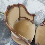 Pair of armchairs basket louis XV in carved walnut