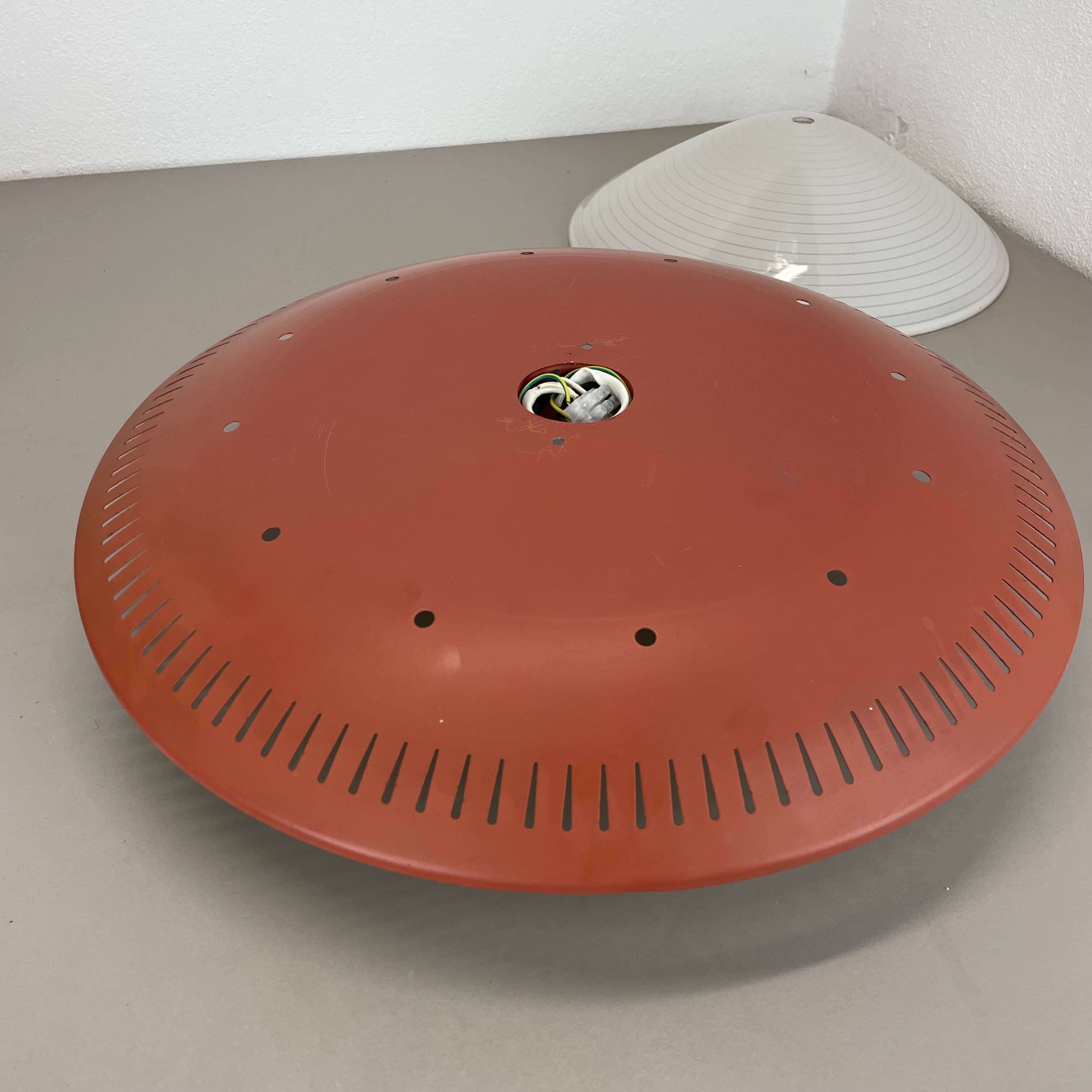 Modernist Stilnovo Style Metal glass Ceiling Flushmount Light, Italy 1950s