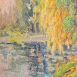 Les arbres sur la berge - huile sur panneau post-impressionniste