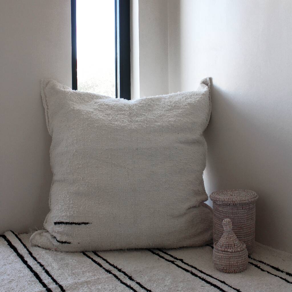 Hand-woven handmade pouf cover made from recycled cotton