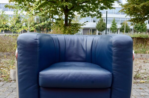 Ensemble canapé & 2 fauteuils en cuir bleu Zanotta Onda