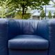 Ensemble canapé & 2 fauteuils en cuir bleu Zanotta Onda