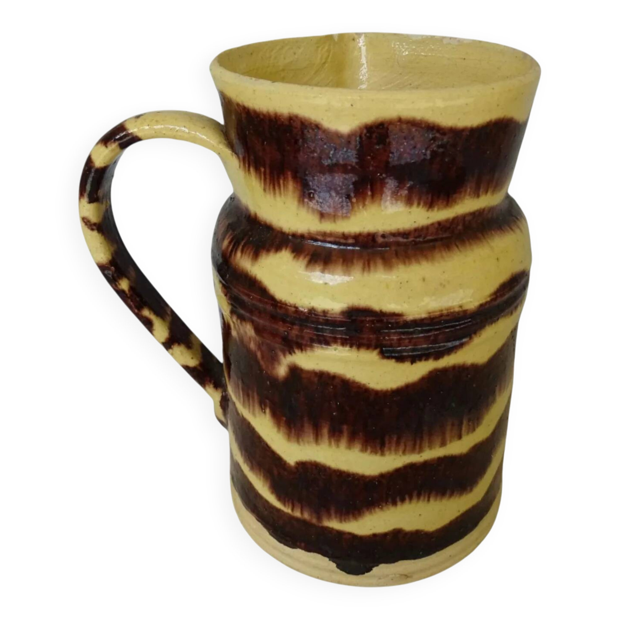 Grand pichet ancien en céramique française de Dieulefit, à glaçure jaune.