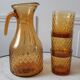 Set of carafe and 3 amber whisky glasses 70s