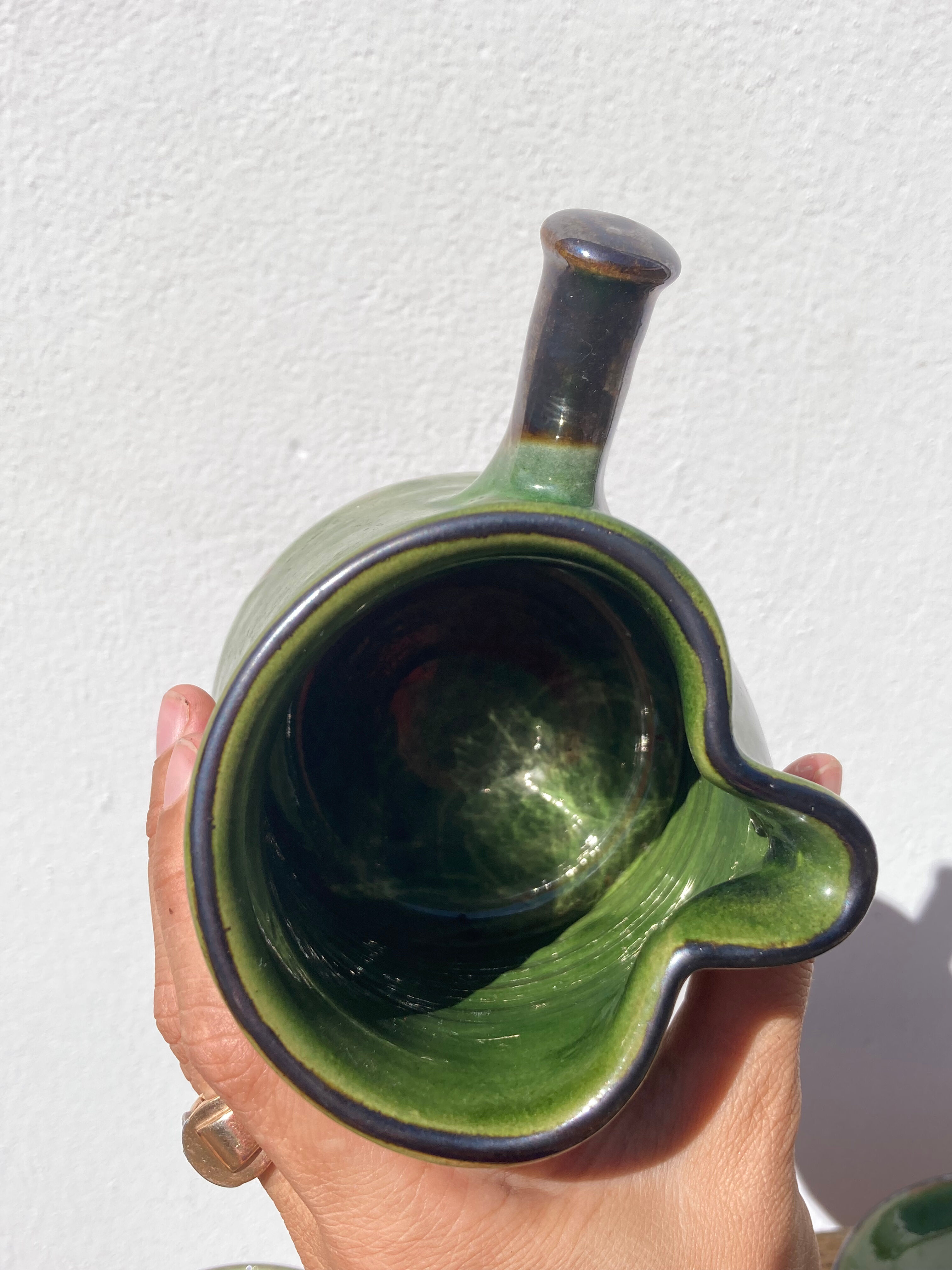 Coffee service signed Poterie de Marnaz including cups and pitcher in glazed terracotta