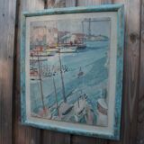 Oil on wooden panel representing the port of Marseille