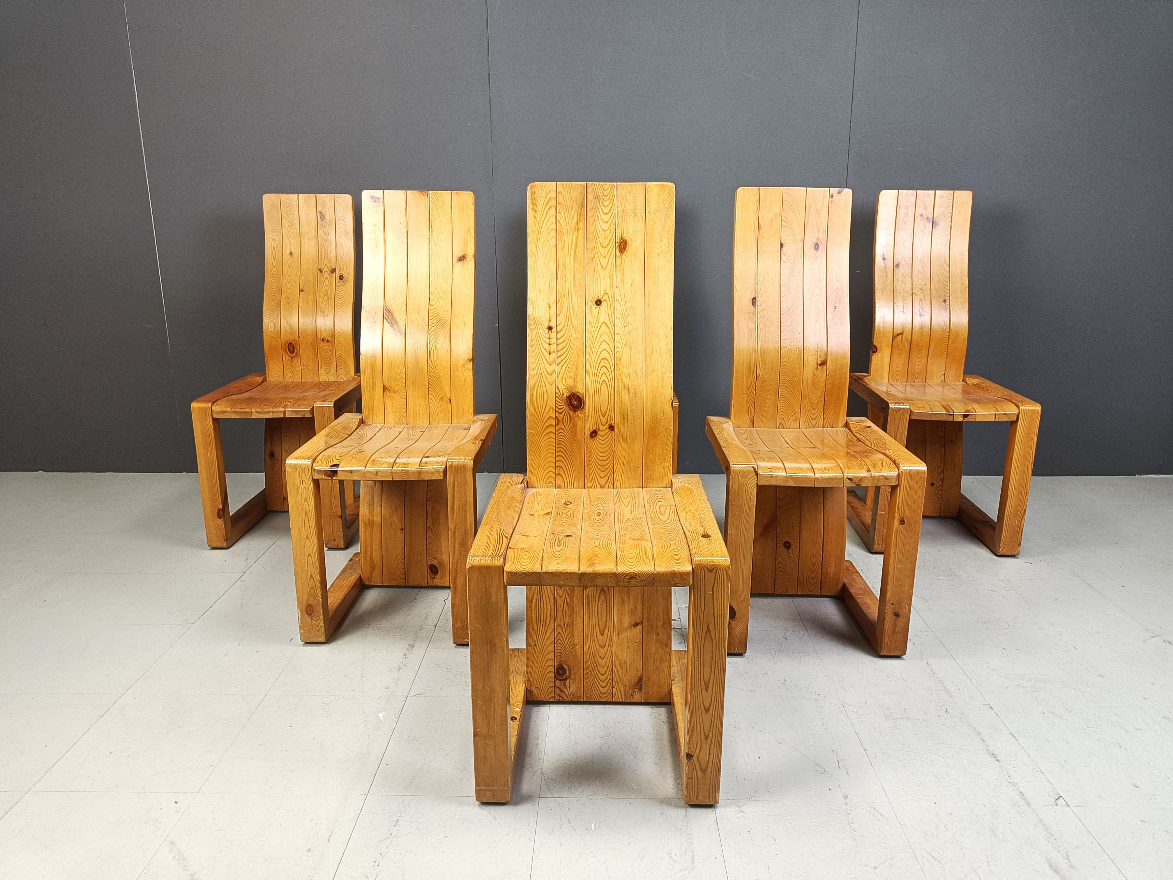 Vintage Finnish pine wood dining chairs, 1970s