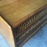 Wooden and rattan chest of drawers