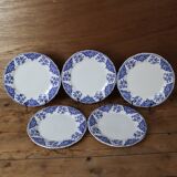 5 grandes assiettes à dessert en faïence ancienne de Gien