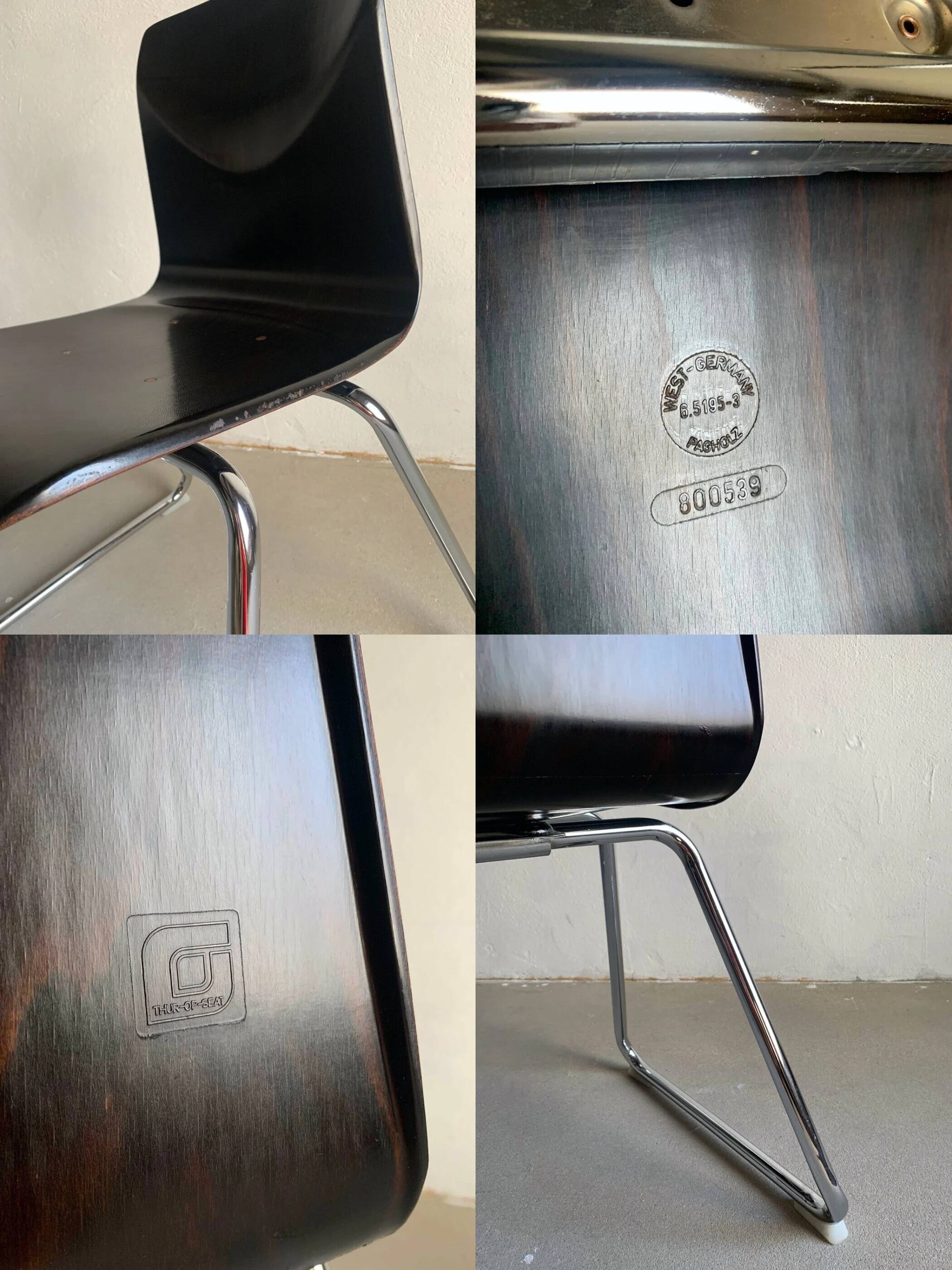 7 Pagholtz tubular steel stackable dining chairs | West Germany | 1960s