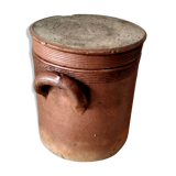 Brown enamelled stoneware pot and lid