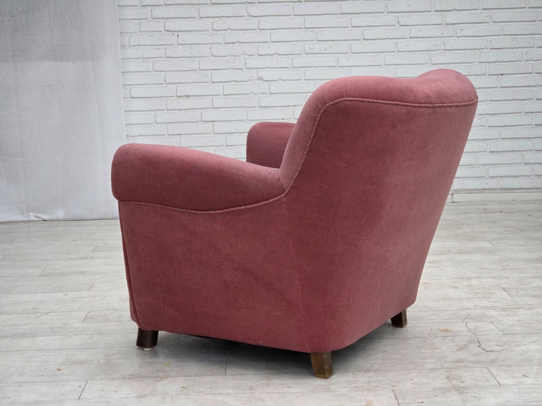 1960s, Danish relax armchair, furniture velour, oak wood.