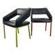 Pair of metal and leather armchairs / Green & Red