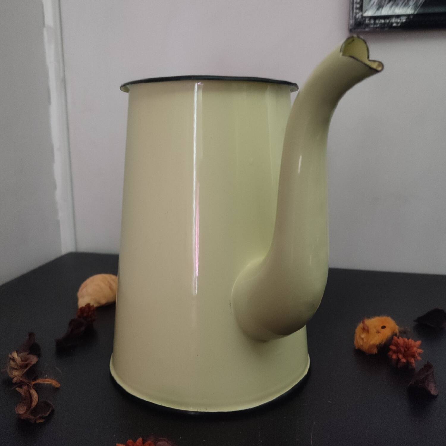 Vintage Yellow Enameled Sheet Metal Coffee Pot