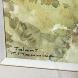 Painting Watercolor Paul Monnier (1907-1982) Landscape View of Talant