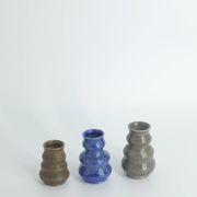 Petits vases de collection mid-century modernes scandinaves en grès verni ondulé marron et bleu, set de 3