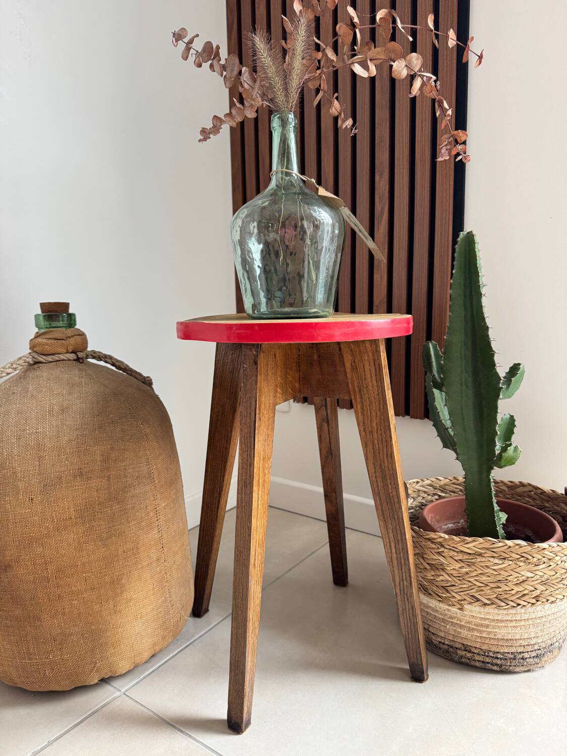 Vintage round wooden stool