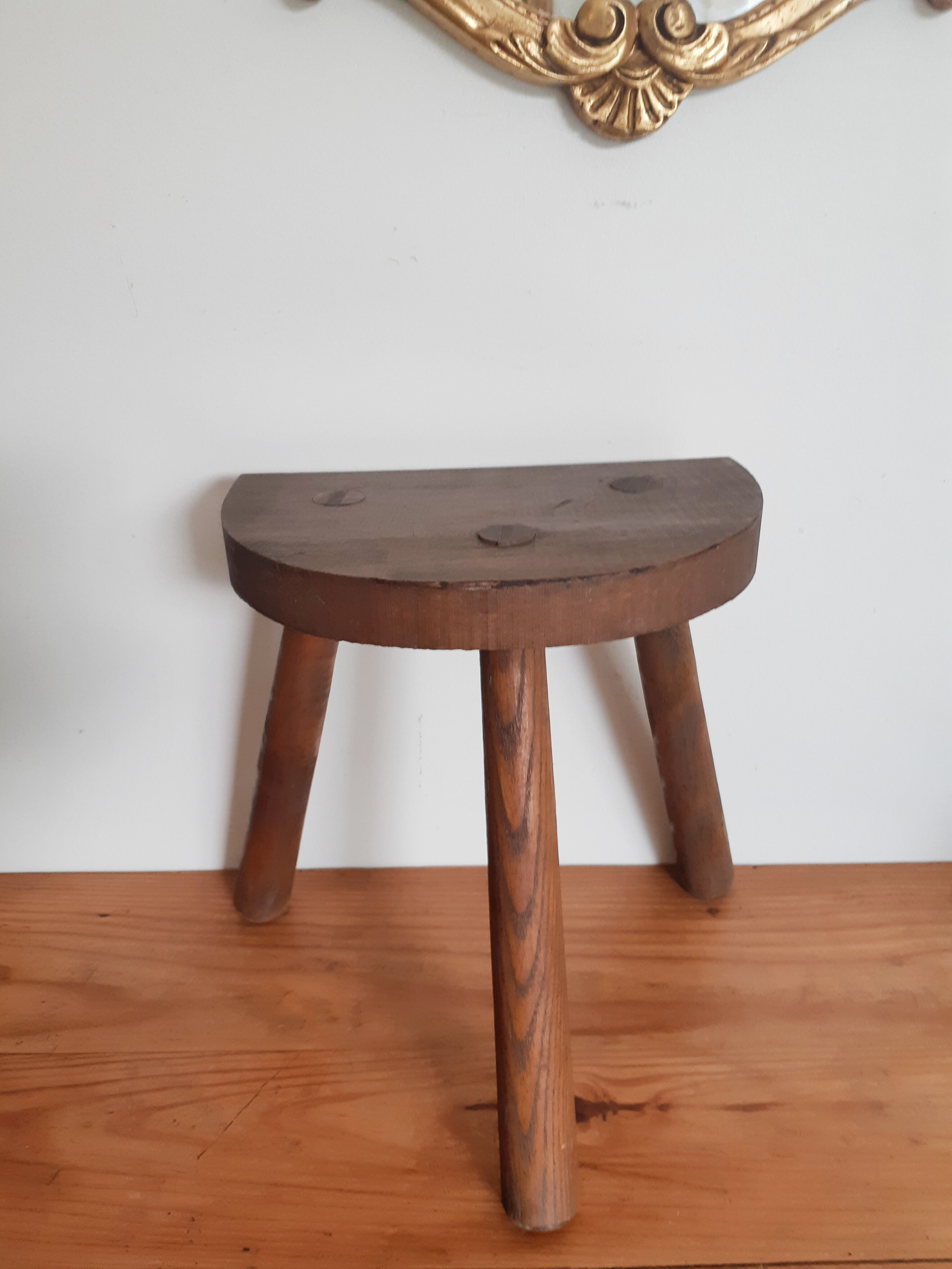 Vintage milking stool, wooden, tripod, 50s