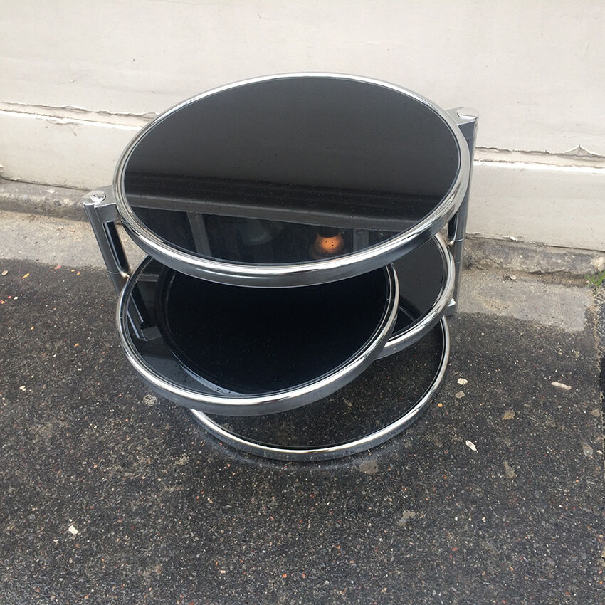 Chrome and black glass fan table, 1970