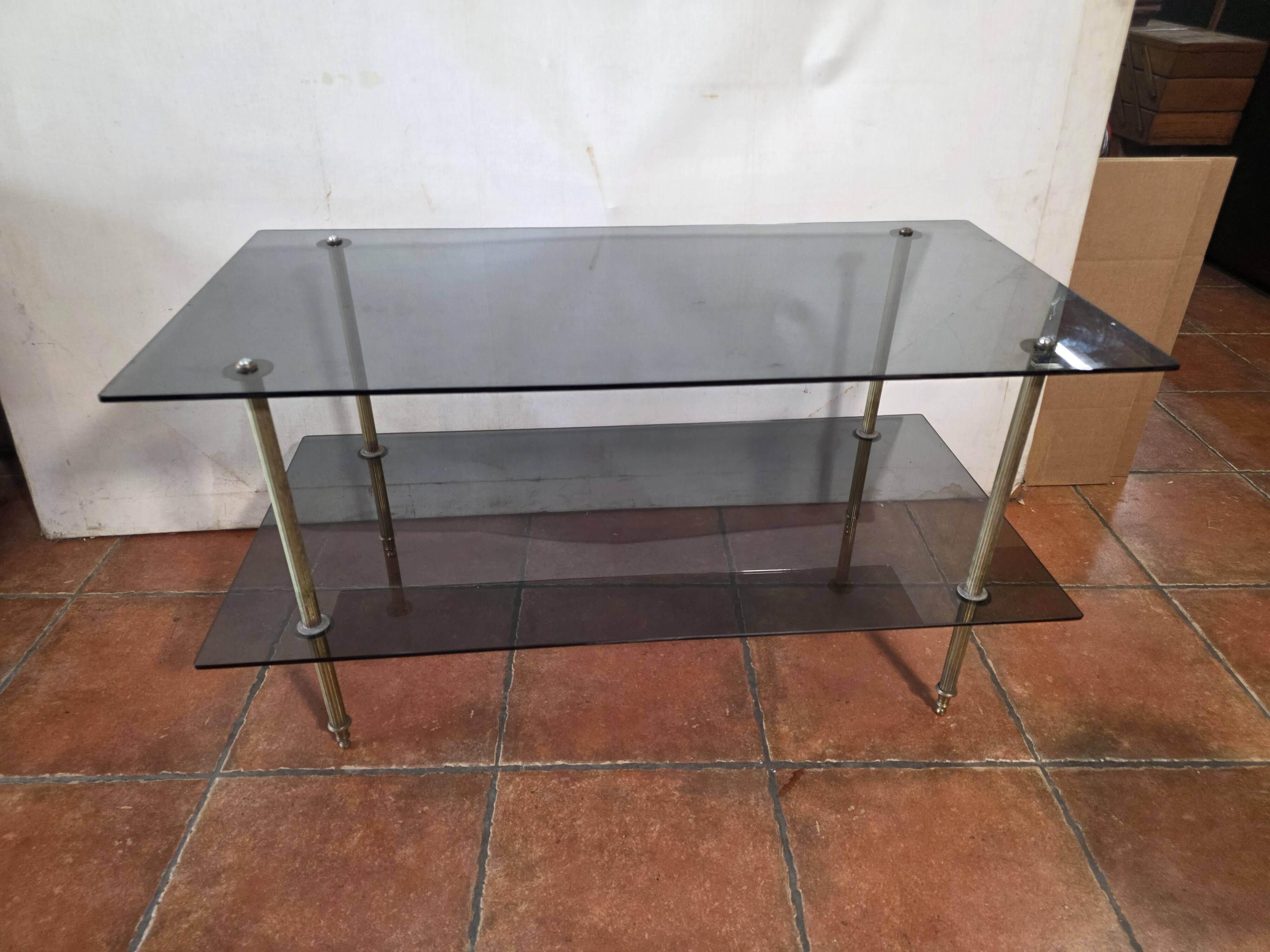 Smoked glass and brass coffee table from the 1970s.