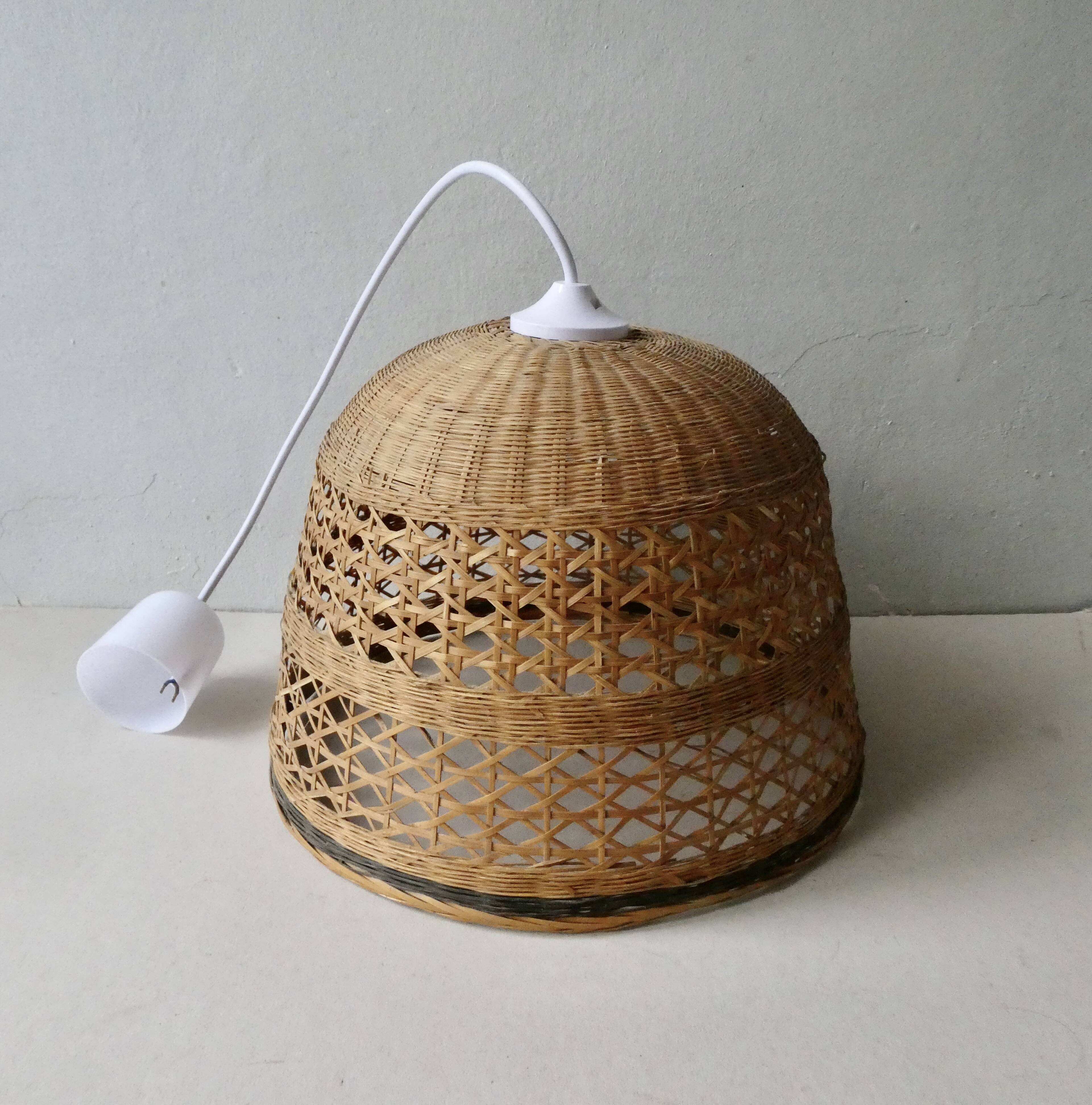 70s woven wicker pendant light