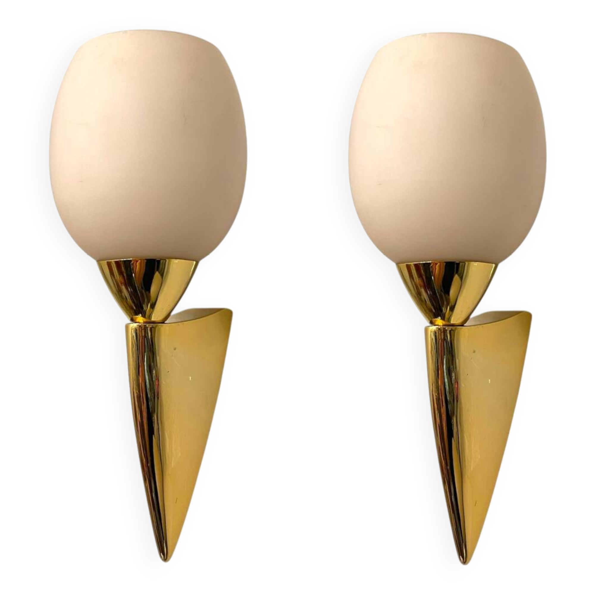 Pink Opaline Glass Brass Sconces Set of 2 1960’s