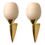 Pink Opaline Glass Brass Sconces Set of 2 1960’s