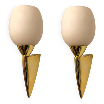 Pink Opaline Glass Brass Sconces Set of 2 1960’s