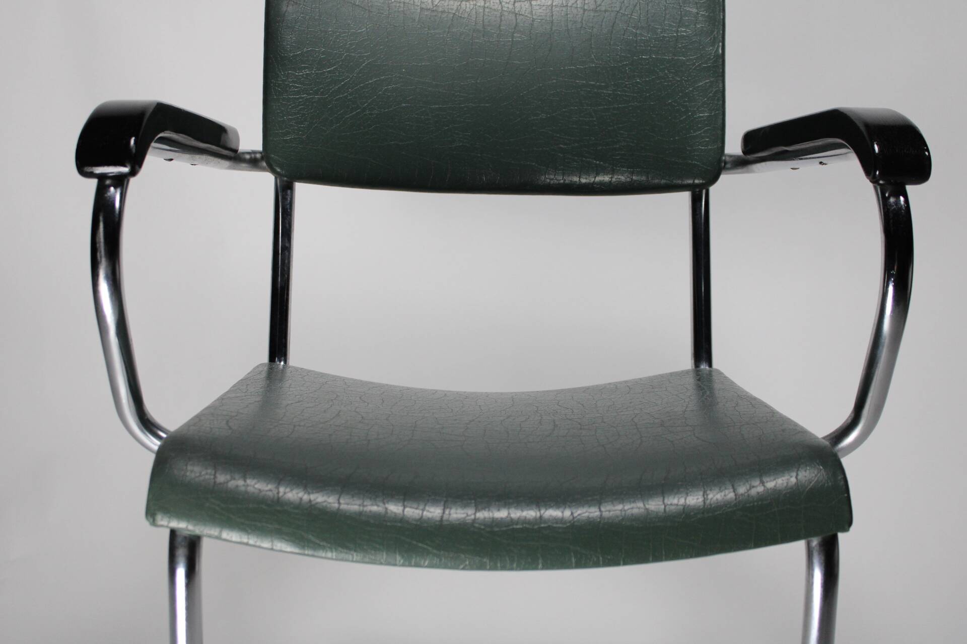 Vintage chrome and blue gray leather chair verkstads model motala 1950 sweden