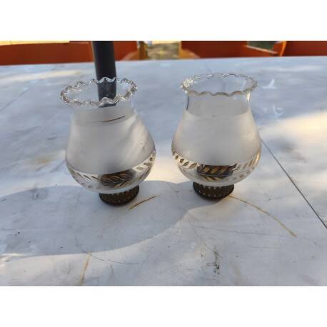 Pair of glass and brass tulips with gold decoration.