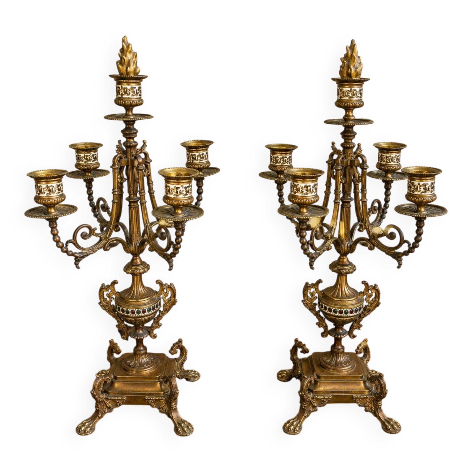 Paire de candélabres en bronze doré et émail – époque Napoléon III