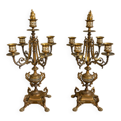 Paire de candélabres en bronze doré et émail – époque Napoléon III